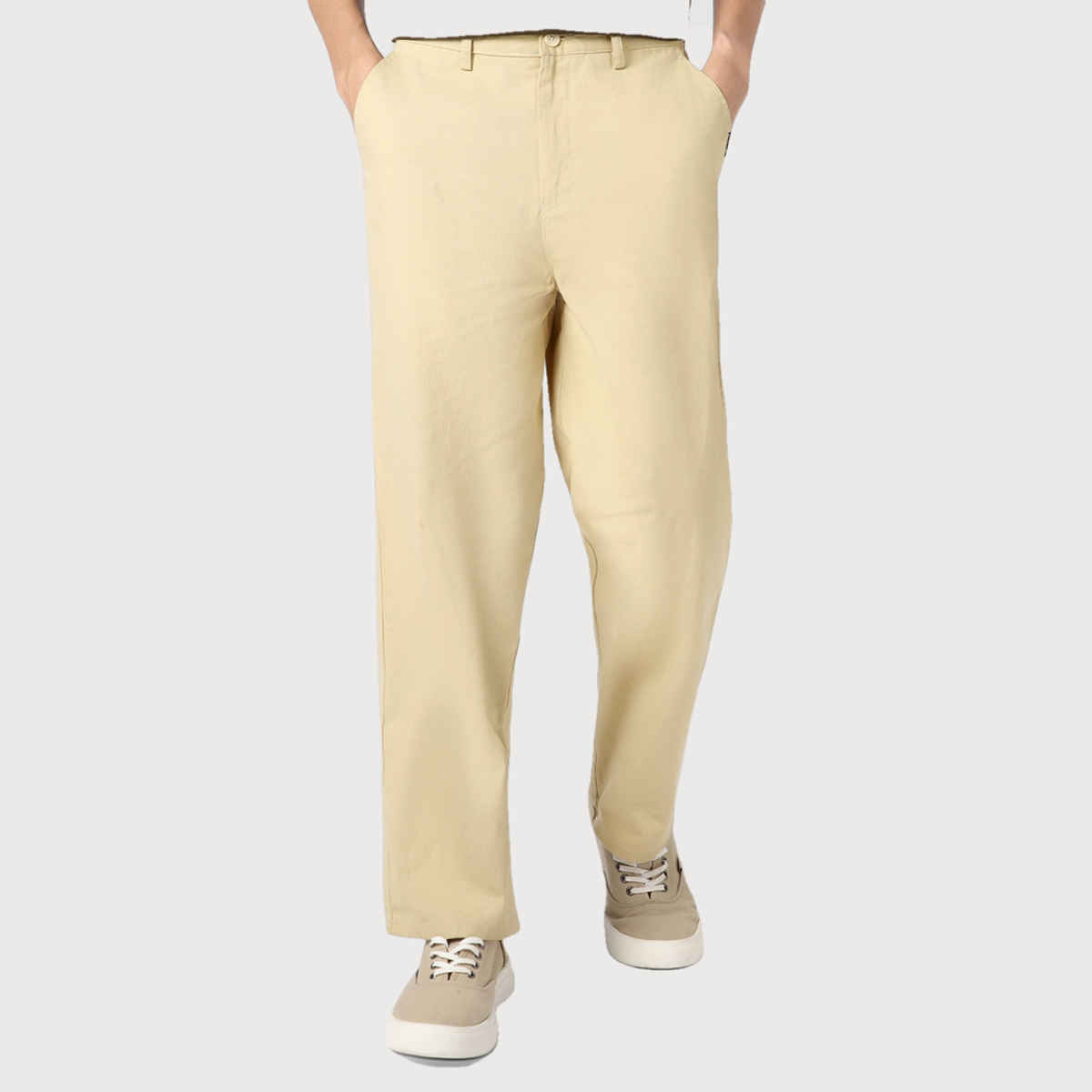 Urbano Fashion Men's Chino Trousers Loose Baggy Fit Solid Non-Stretchable | Beige | 32