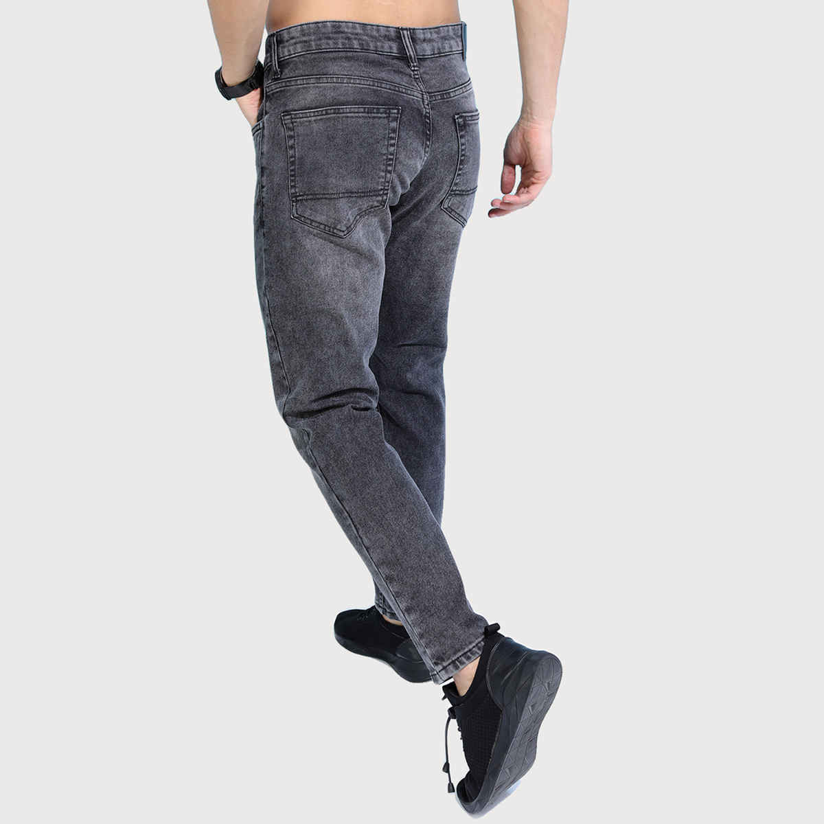 HIGHLANDER Men's Tapered Fit Mid-Rise Light Fade Stretchable Jeans | Grey - 32
