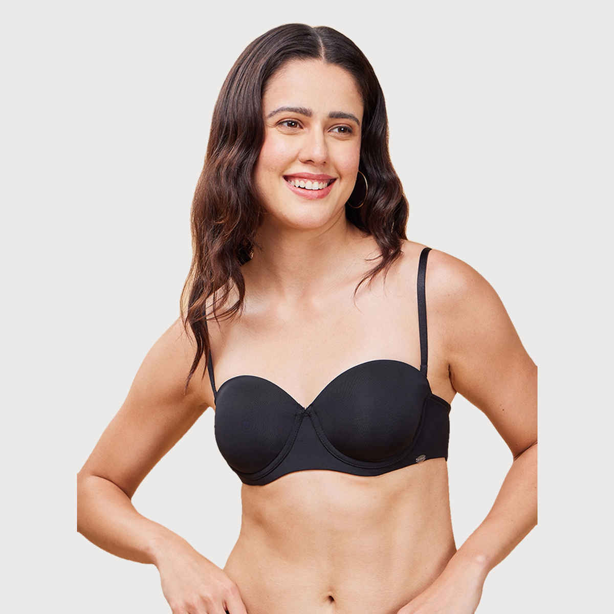 Enamor Women's F132 Strapless Transparent Back Bra | High-Coverage | Padded | Wired | Black - 36B
