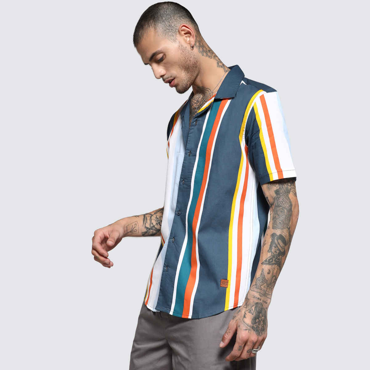 Campus Sutra Men's Striped Cotton Shirt | Multicolour - L