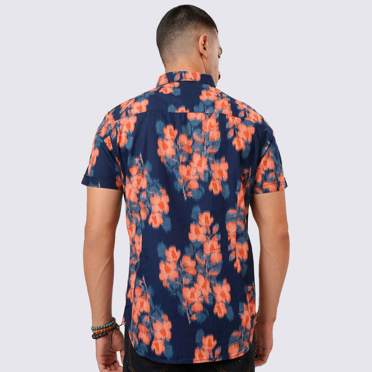 Highlander Men's Slim Fit Printed Casual Shirt | Navy Blue - XL