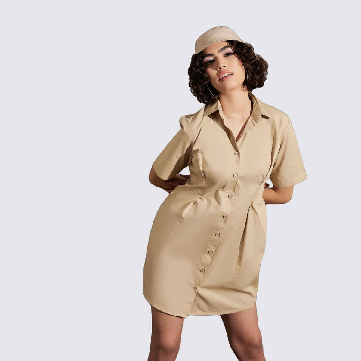 SASSAFRAS Women's Poplin Shirt Dress | Beige - M