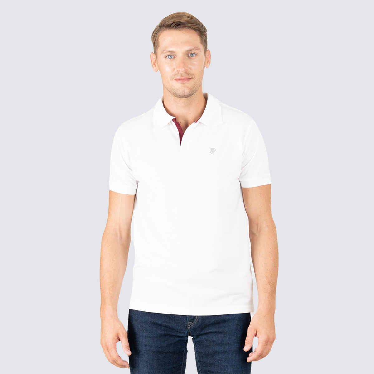 Lux Cozi Men's Solid Cotton Polo T-shirt | White - L