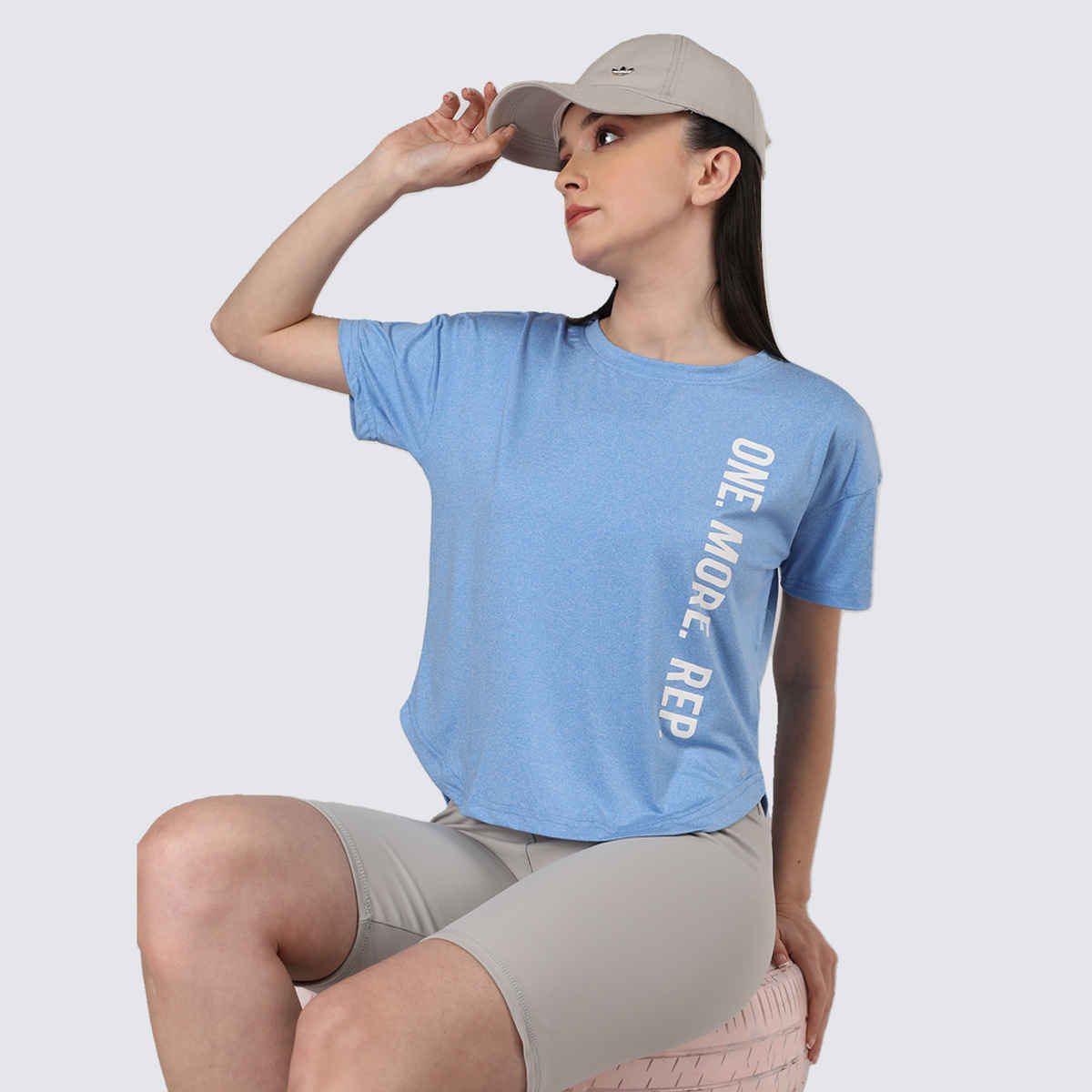 Chkokko Women's Round Neck Dry Fit Gym Sports Printed T-shirt | Self Blue - L