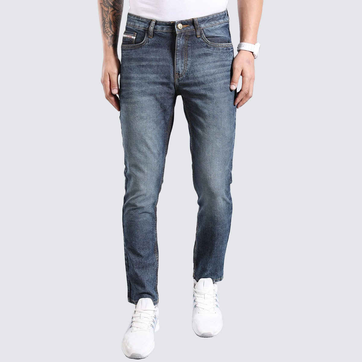 The Indian Garage Co Men's Slim Fit Solid Casual | Navy Blue - 34