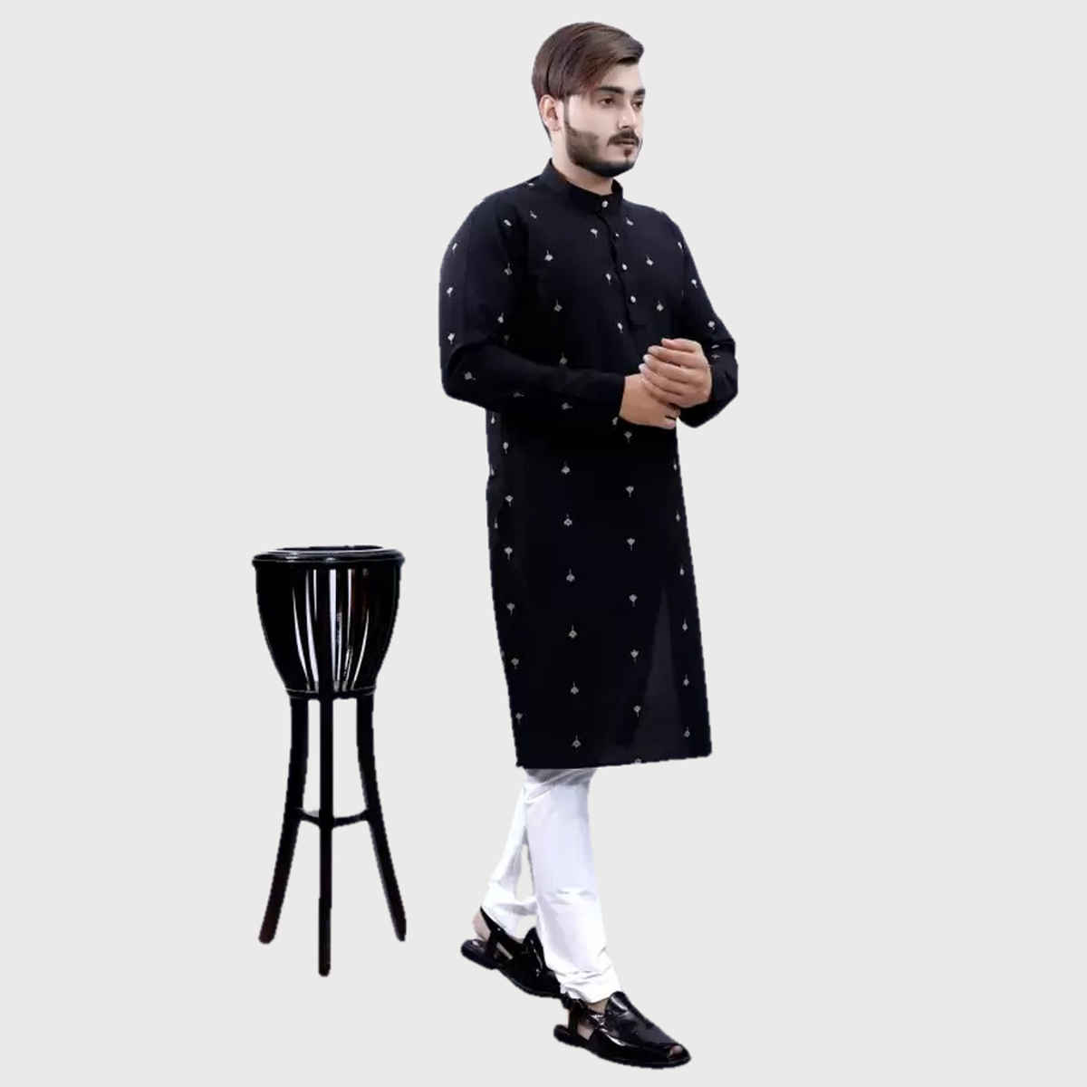 Tibra Collection Men Kurta - Black | Jacquard | Cotton Blend | S