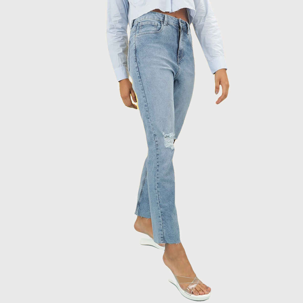 Freehand Women's Light Wash Straight Fit Denim Jeans | Blue - 30