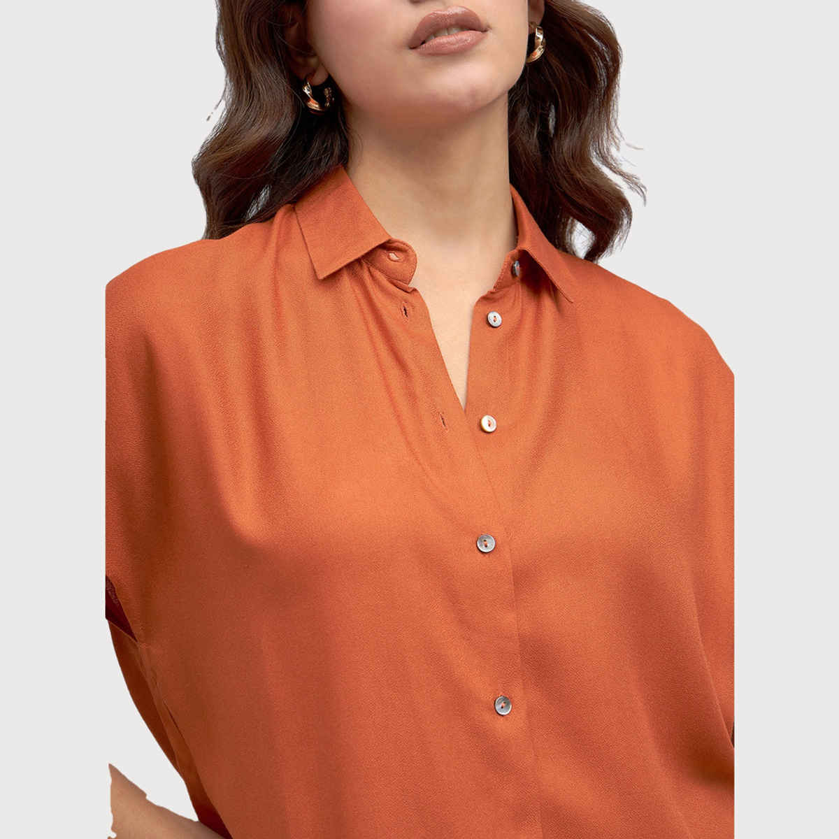 DL Women's Extended Sleeves Oversized Boxy Casual Shirt | DLWSHW23006 | Orange - S