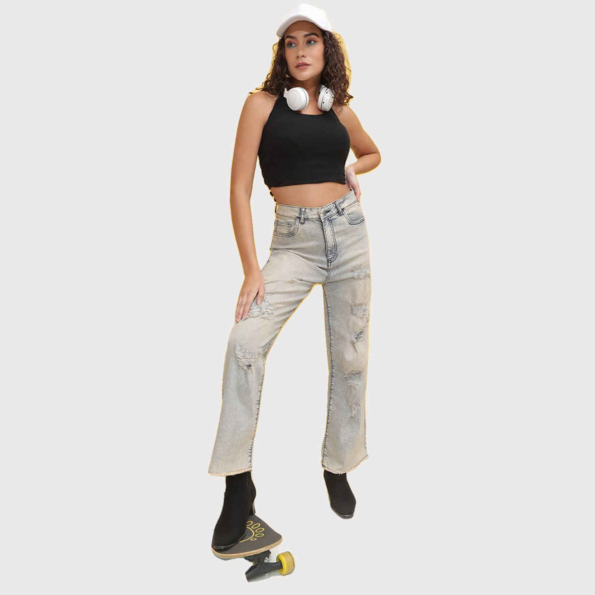 Freehand Women's Tinted Wide Leg Denim Jeans | Blue - 32