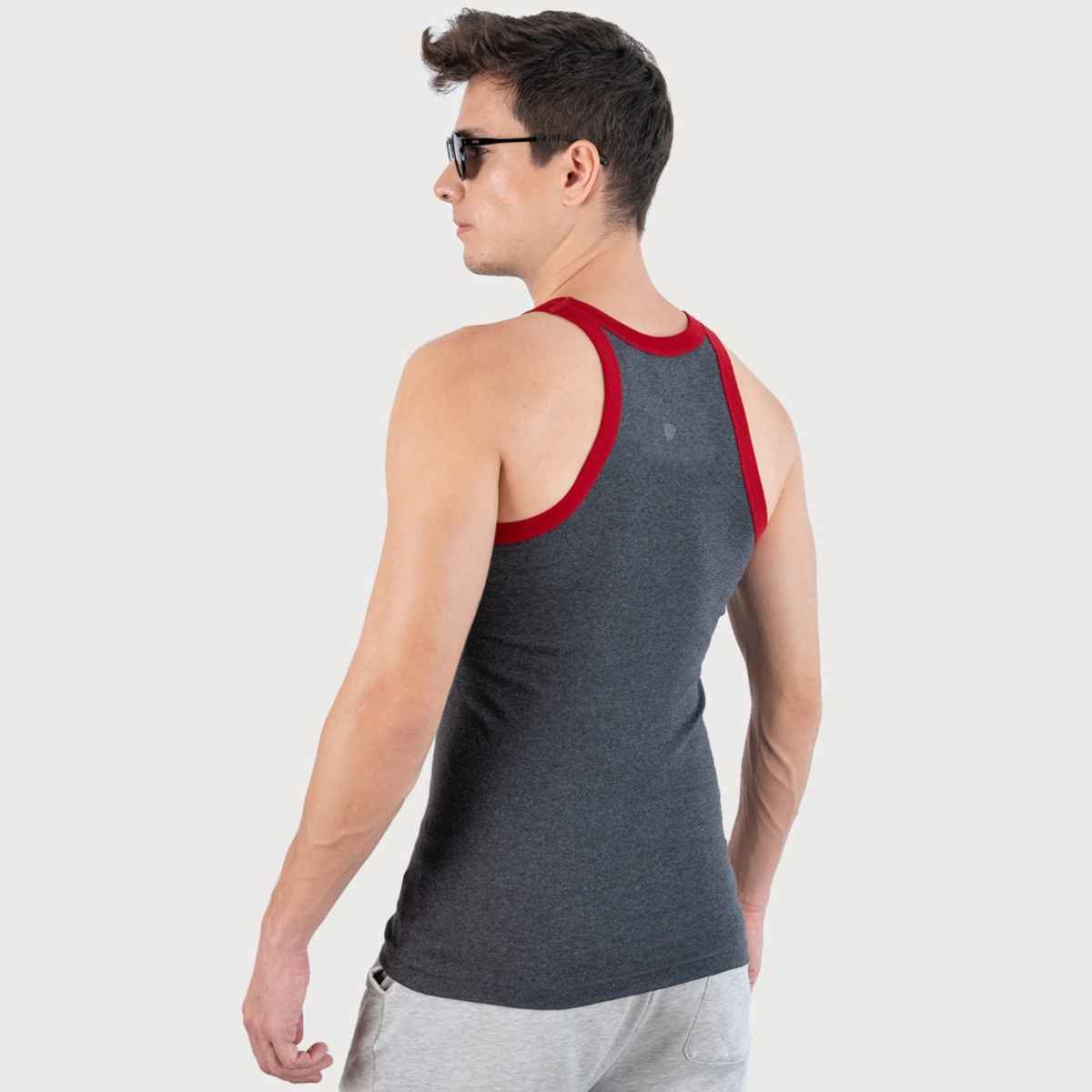 Lux Cozi Men's Gym Vest High Moisture Absorbency | Red Grey Black | L | Pack Of 3