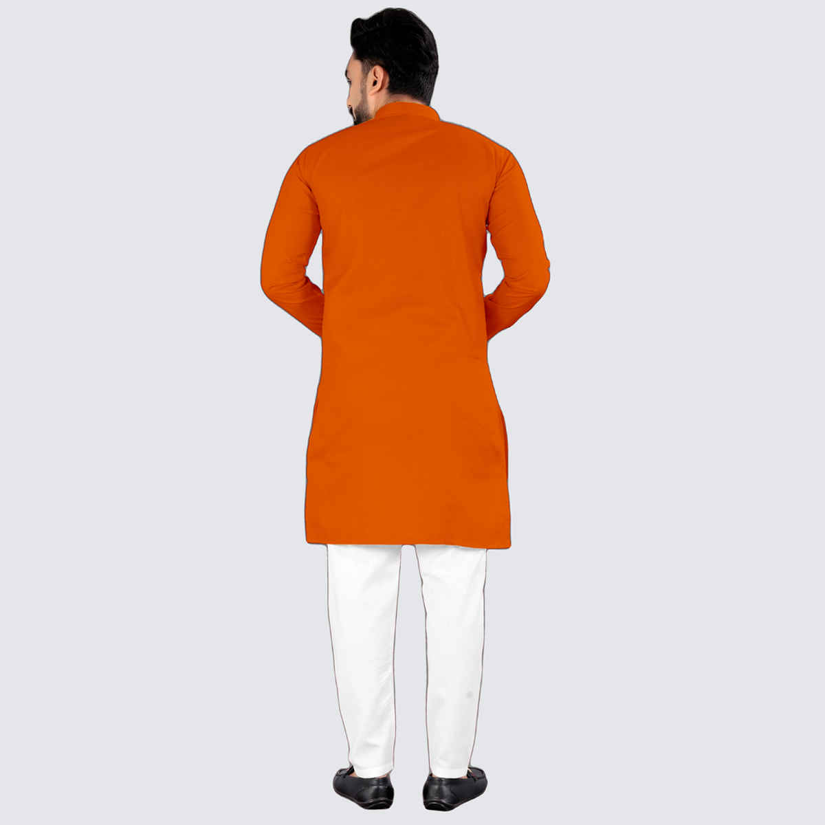 Freluro Men's Solid Cotton Blend Straight Kurta | Orange - M