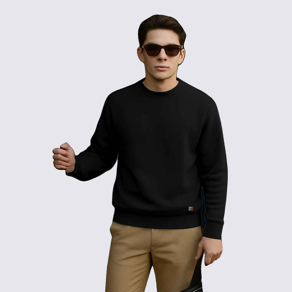 Ftx Men's Solid Regular Fit Full Sleeve Both Side Pocket With Zipper Fleece Sweatshirt | Black - M