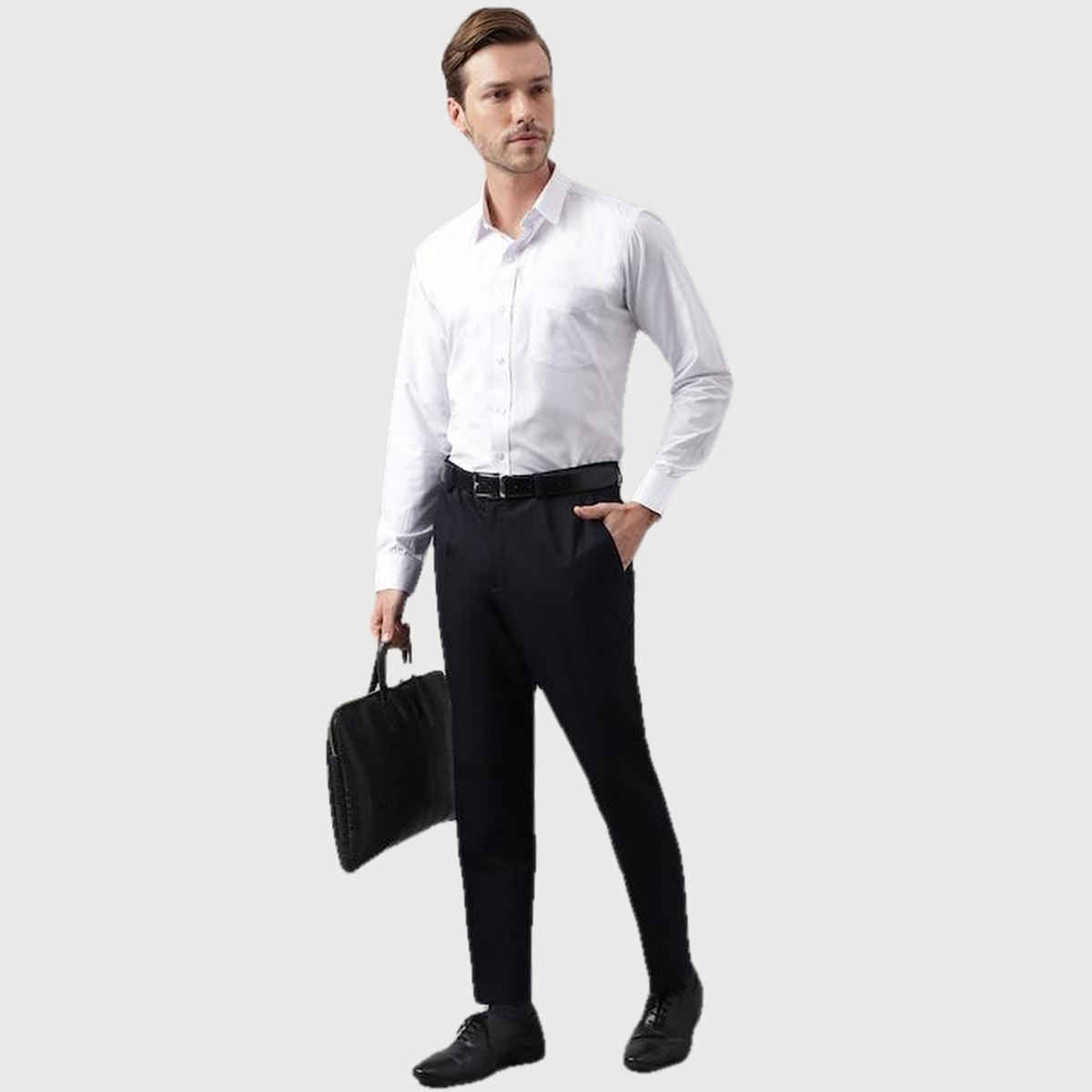 English Navy Men's Polycotton Solid Slim Fit Spread Collar Formal Shirt | White - L