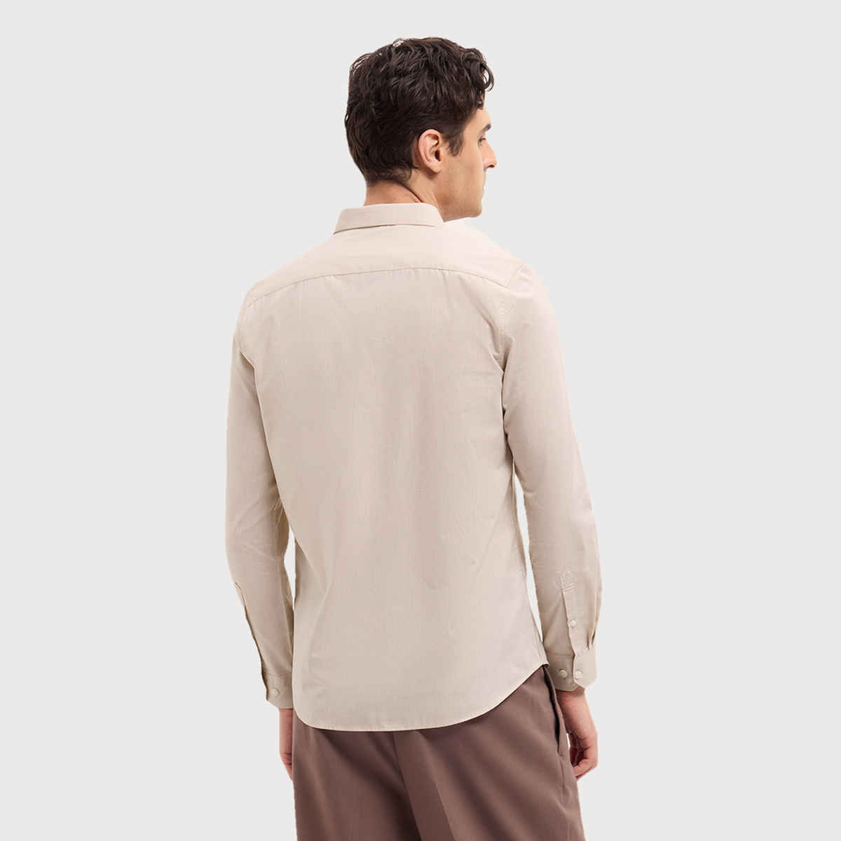 THE BEAR HOUSE Men's Cotton Solid Tailored Fit Formal Shirt | TBH-DANO-BG | Beige - 2XL