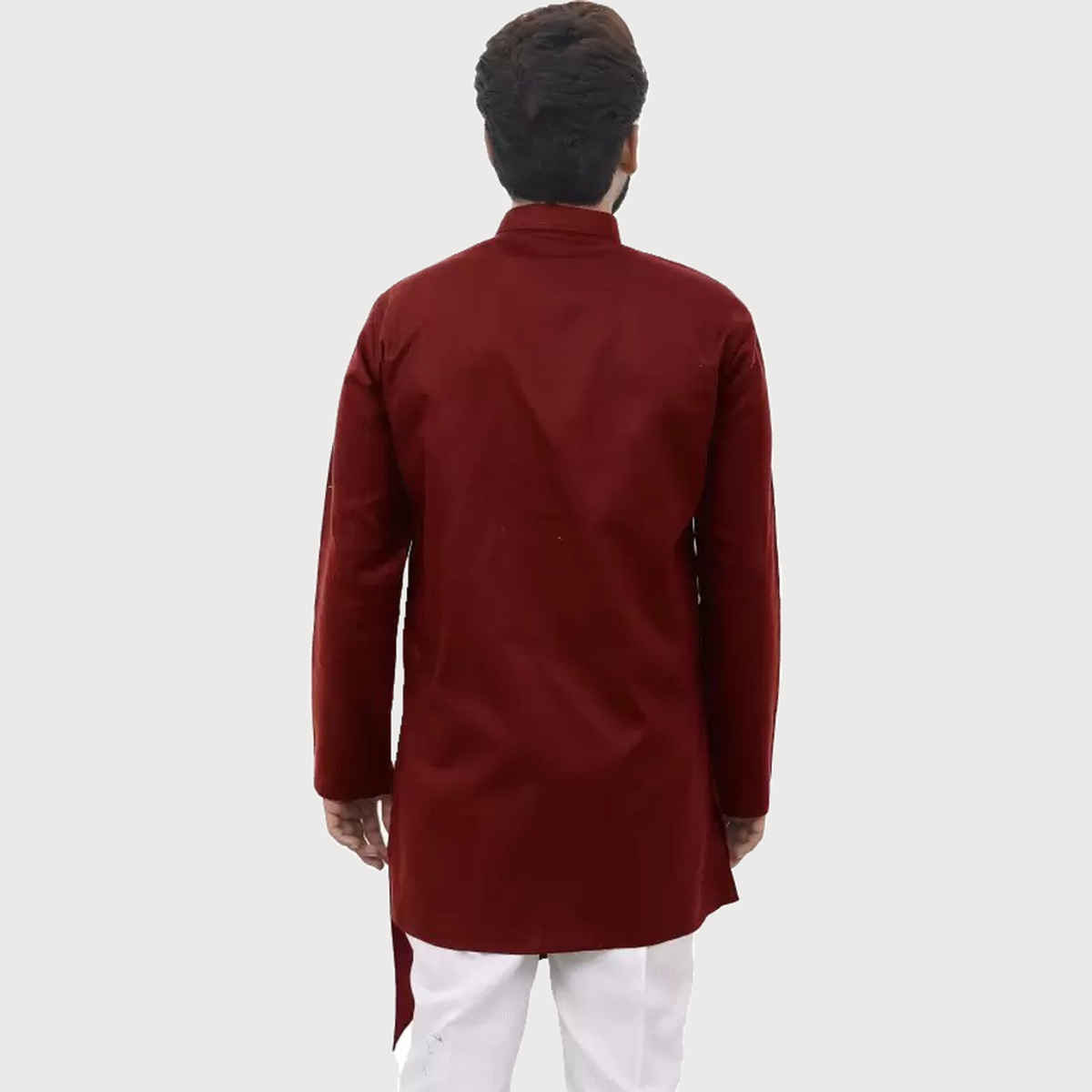 Tibra Collection Men Asymmetric Kurta - Maroon | Solid | Cotton Blend | M