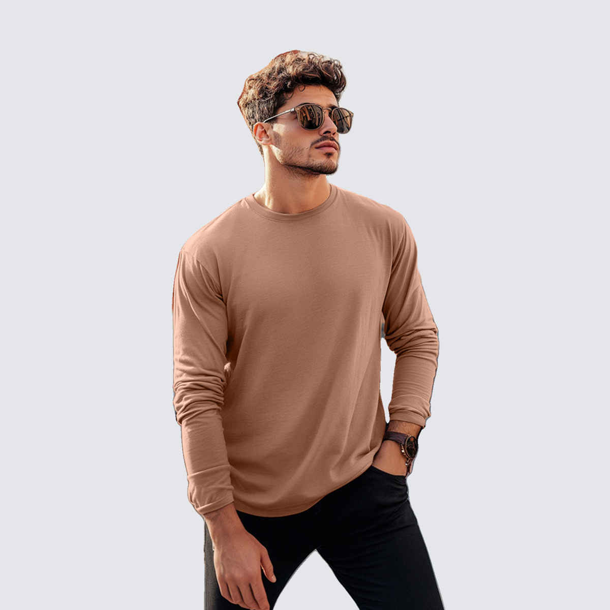 VEIRDO Men's Solid Full Sleeve T-Shirt | V FS REG CRK | Cork - S