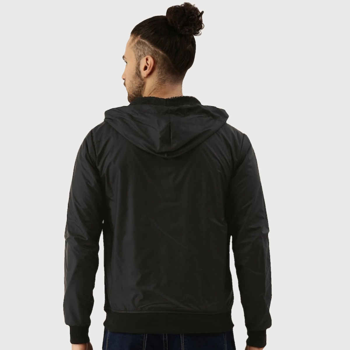 Campus Sutra Men's Zip - Front Jacket With Ribbed Hem | Black - M