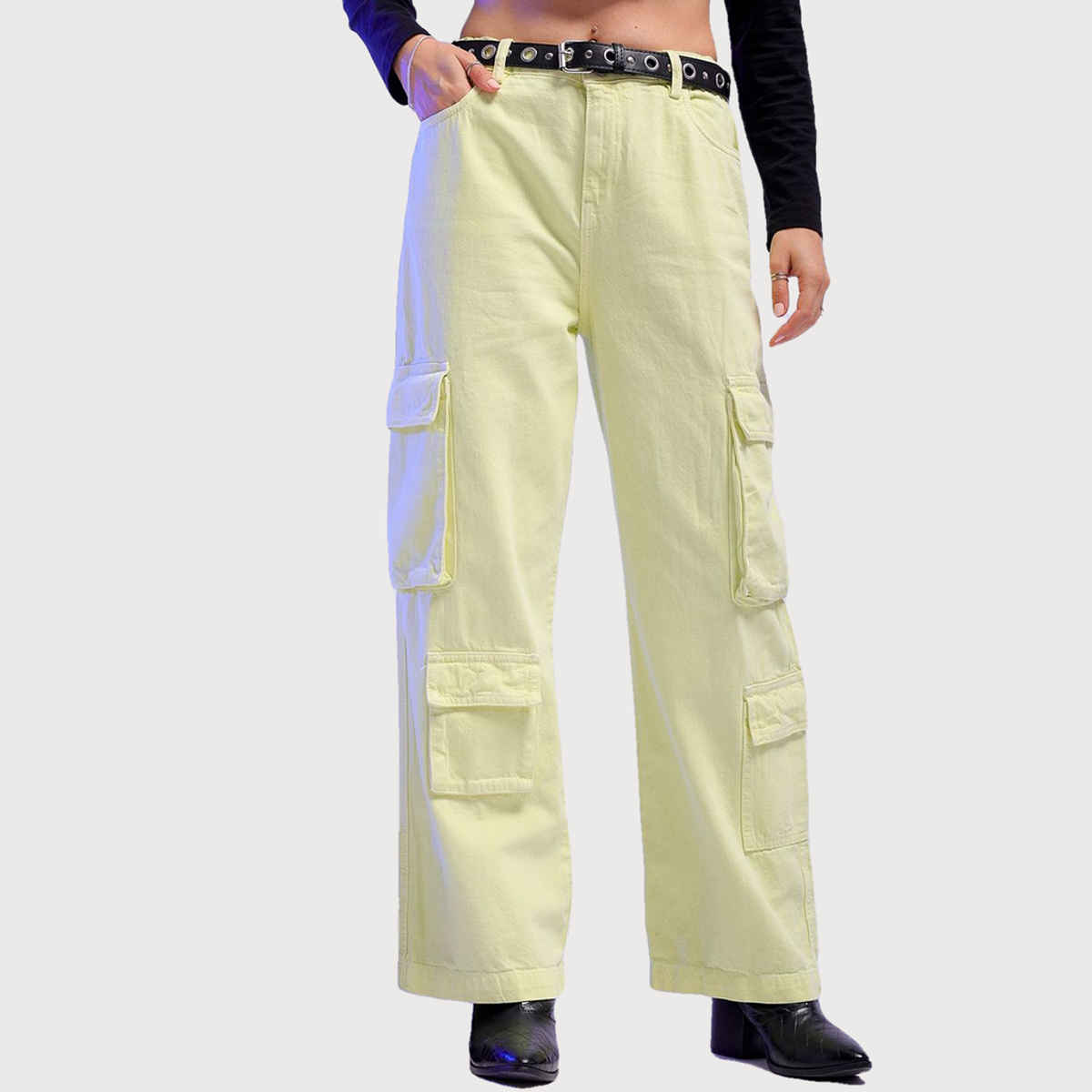 Freehand Women's High Rise Multi Pocket Cargo Denim | Green - 30