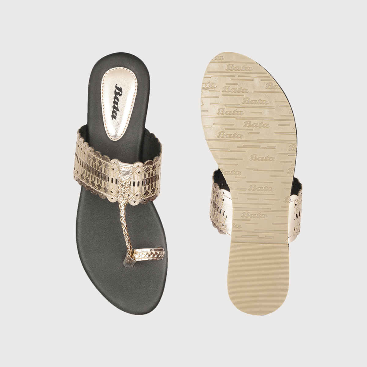 Bata Rose Gold Toe Ring Slippers For Women | UK 3