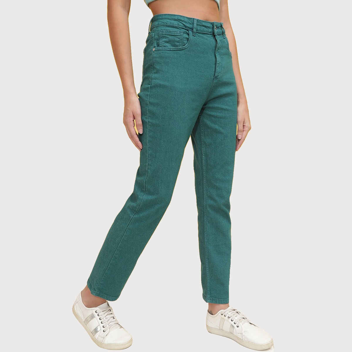 Freehand Women's Overdyed Straight Fit Denim Jeans | Green - 32