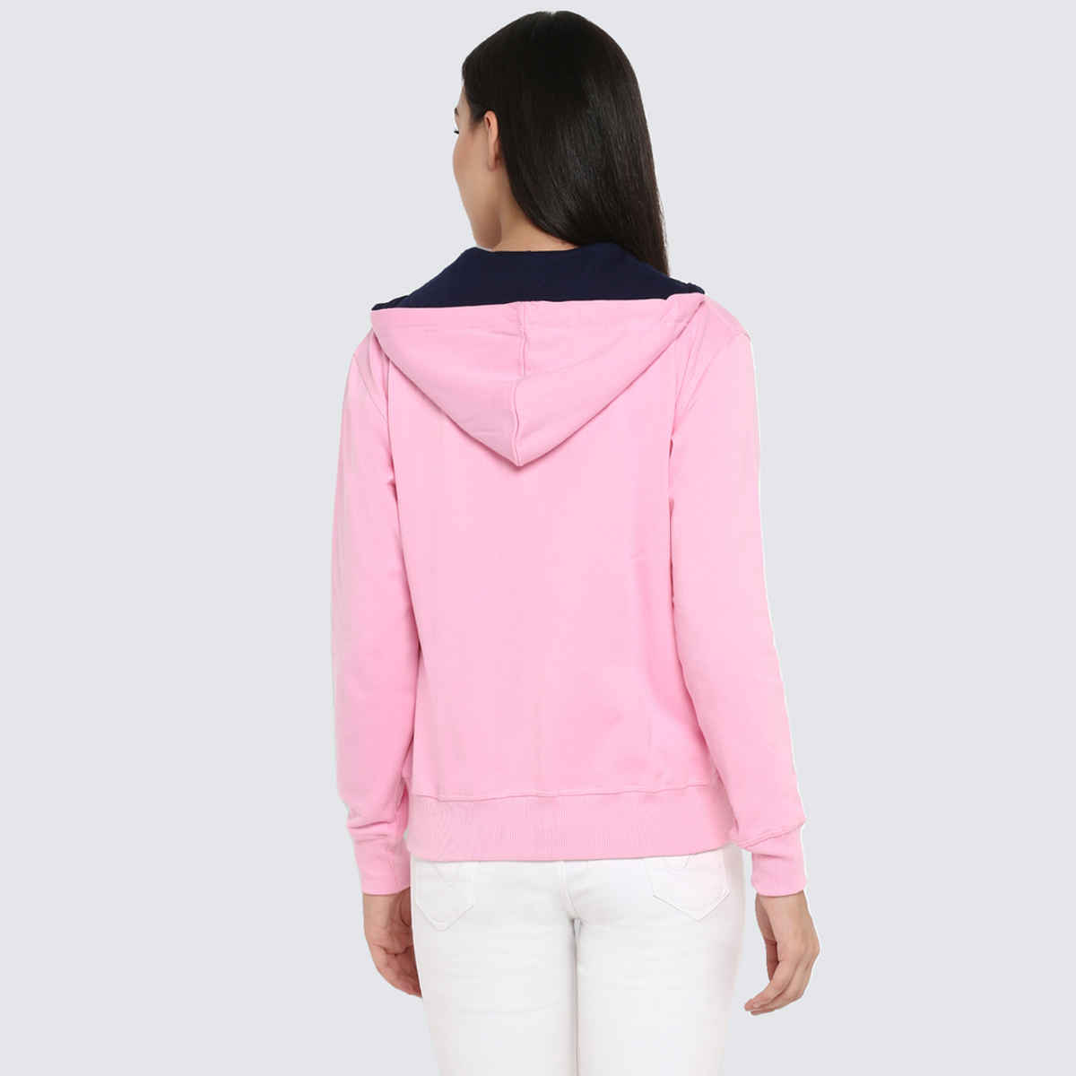 Alan Jones Clothing Women's Solid Zipper Hooded Sweatshirt | Pink - M