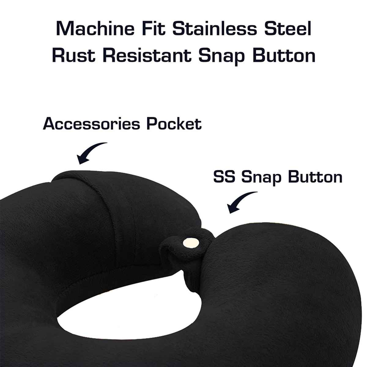 Billebon Premium Fibre Filled Travel Neck Pillow with Eye Mask And Earphone Case | Black