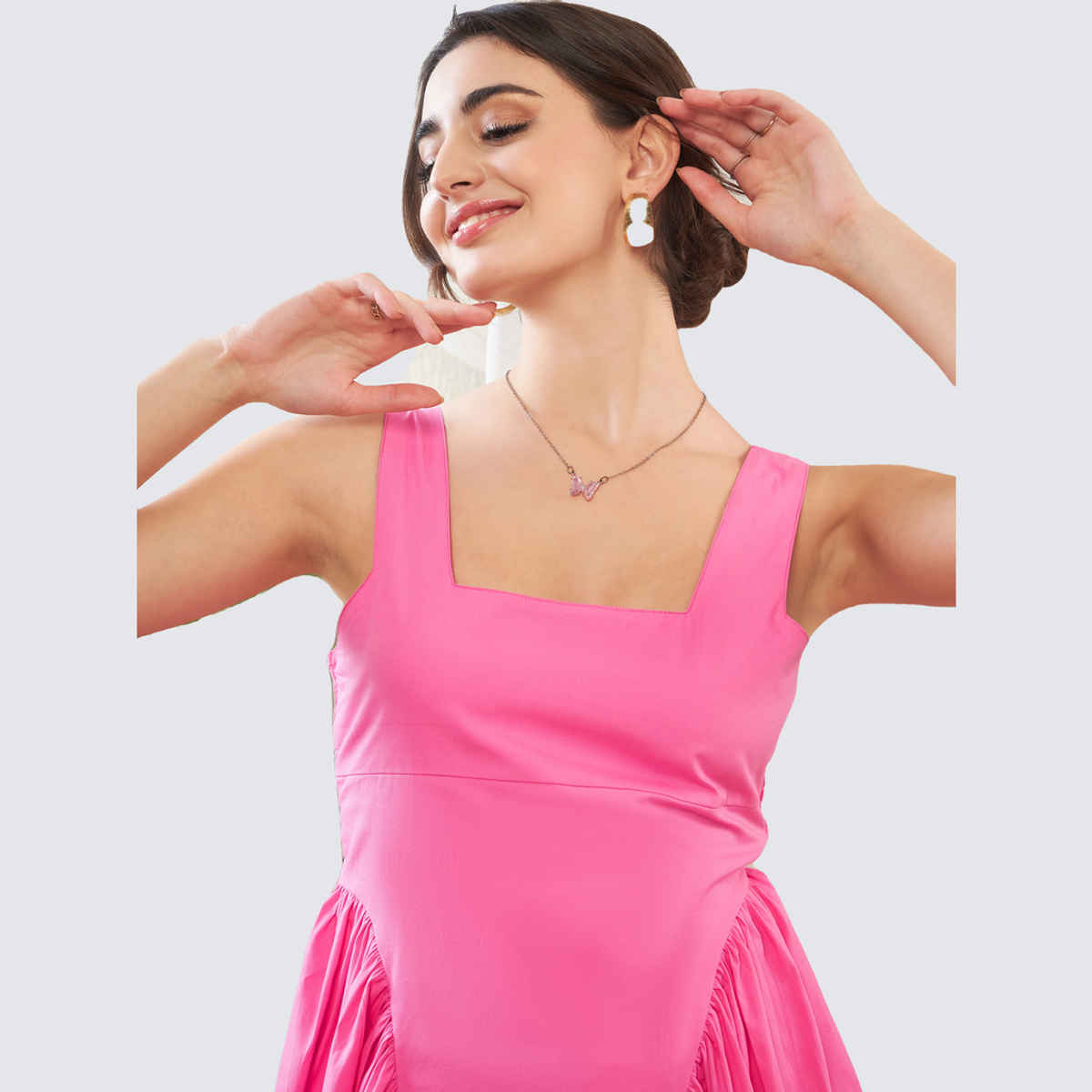 SASSAFRAS Women's Poplin Smocked Back Skater Dress | Pink - XL