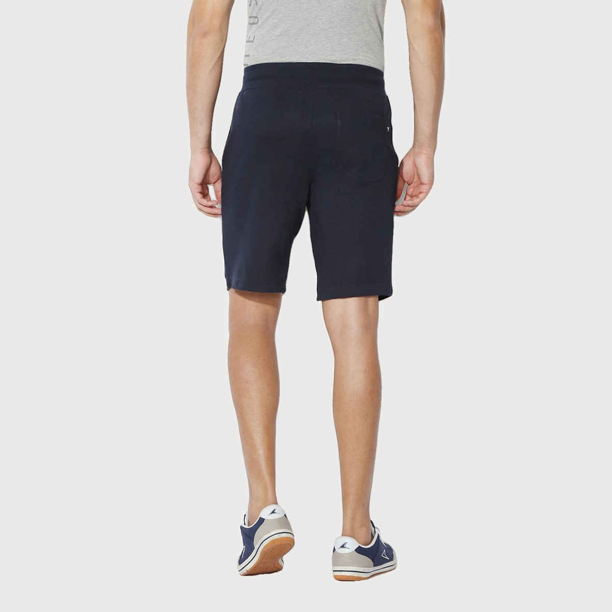 Van Heusen Athleisure Men Cotton Navy Solid Smart Tech Easy Stain Release Knit Shorts |L