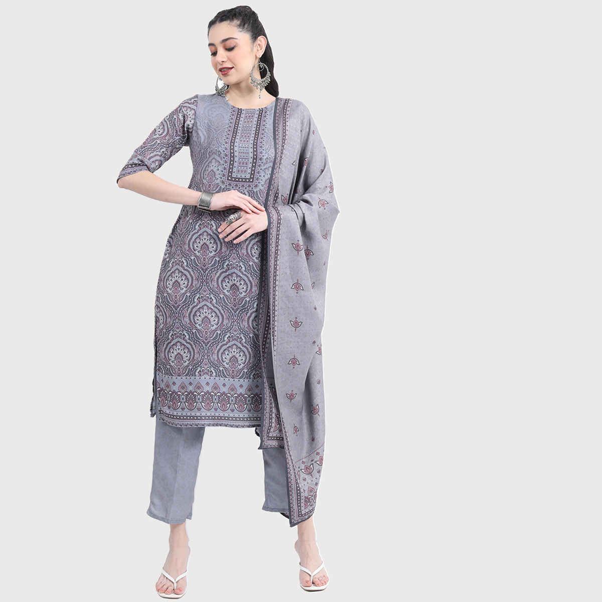 KETCH Women's Ethnic Motifs Printed Regular Kurta, Trousers with Dupatta | Multicolour - S