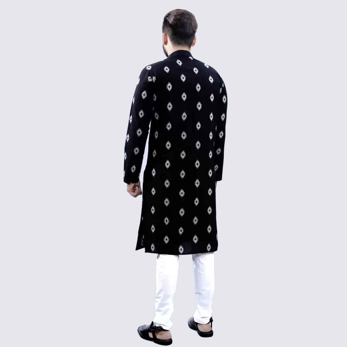 Tibra Collection Men Straight Kurta - Black | Printed | Cotton Blend | XXL