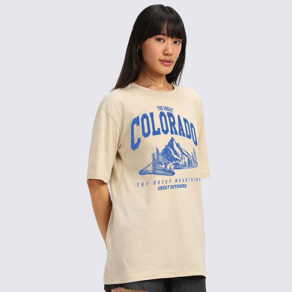 JUNEBERRY Women's Colorado Oversized Graphic T Shirt | OS JB COLARADO10 SW M | Swan White - M