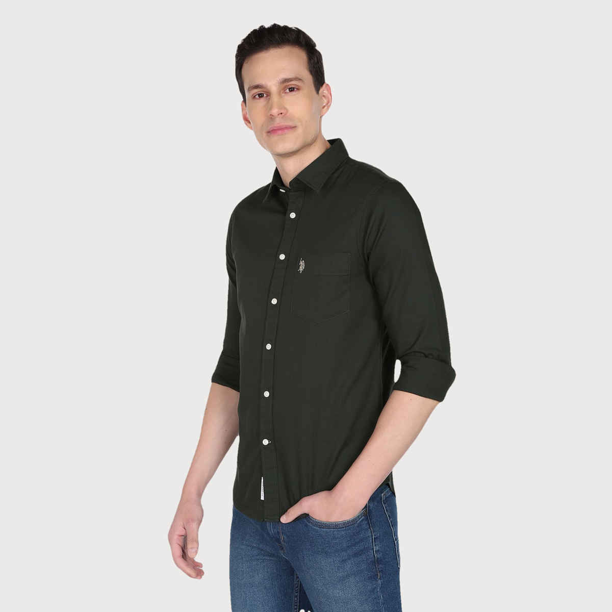 USPA Cotton Regular Fir Shirt For Man - Dark Green - S