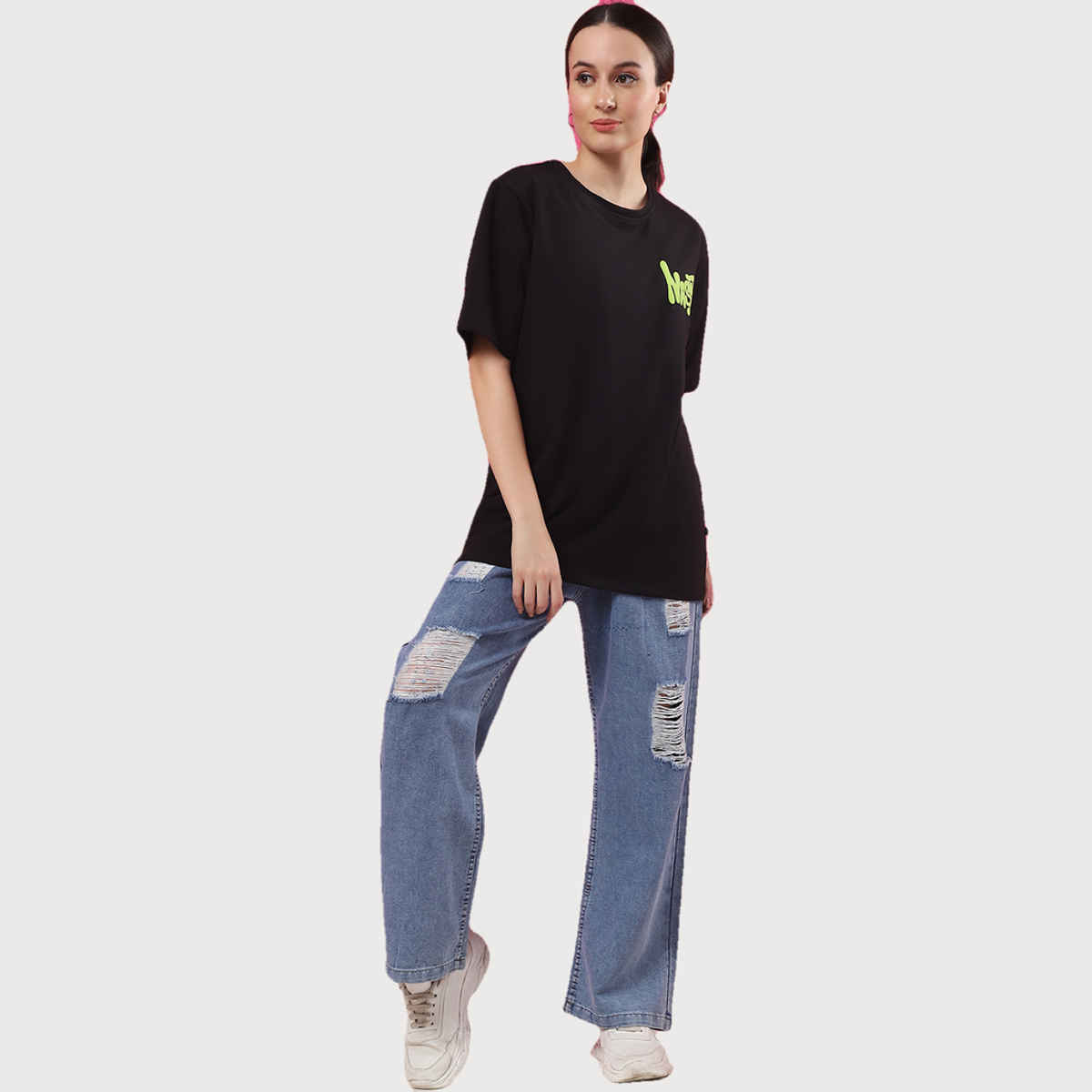 Rigo Women Terry Oversized Back Printed T-shirt | Black - M