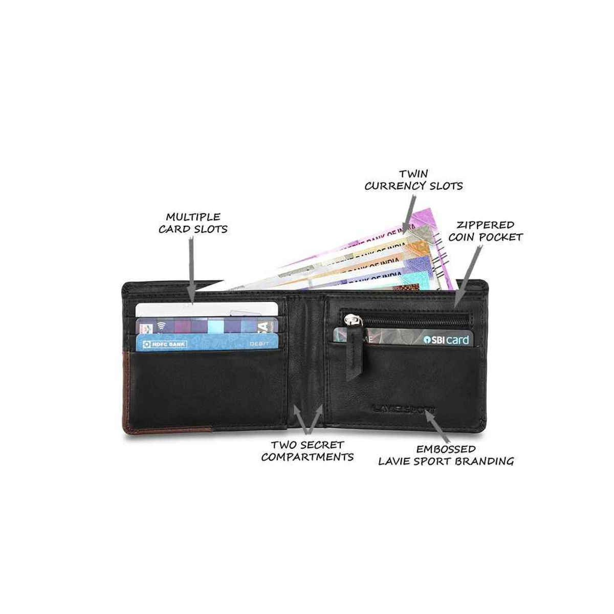Lavie Sport Men's Solid Artificial Leather Bi-Fold Wallet | Black - One Size