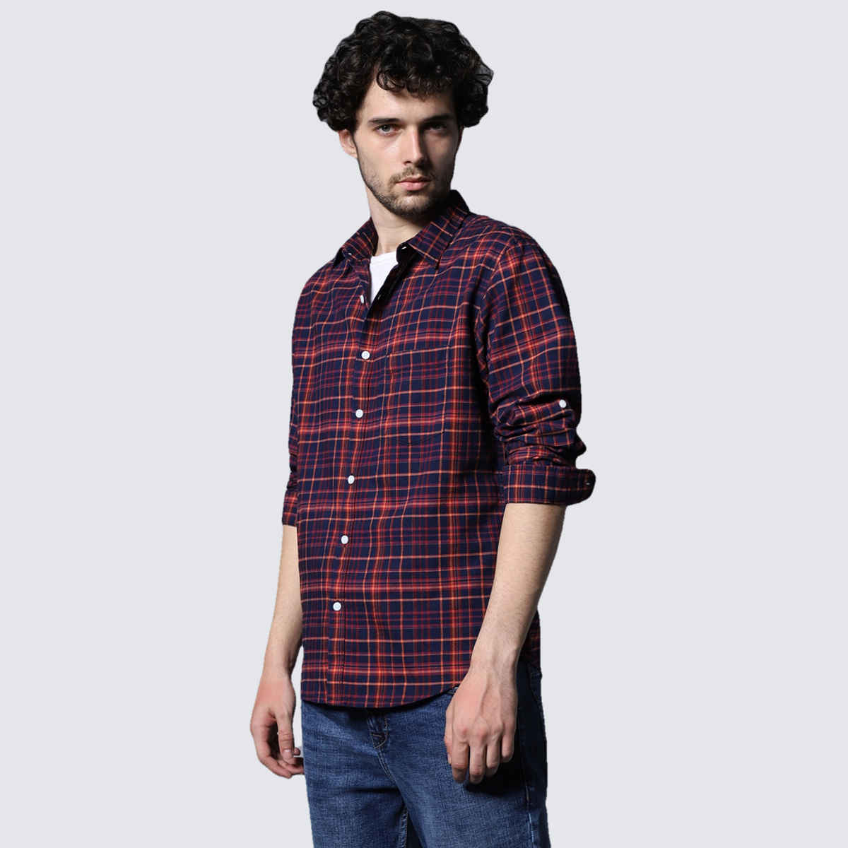 High Star Men Classic Regular Fit Tartan Checked Opaque Cotton Multi Casual Shirt (Size-44)