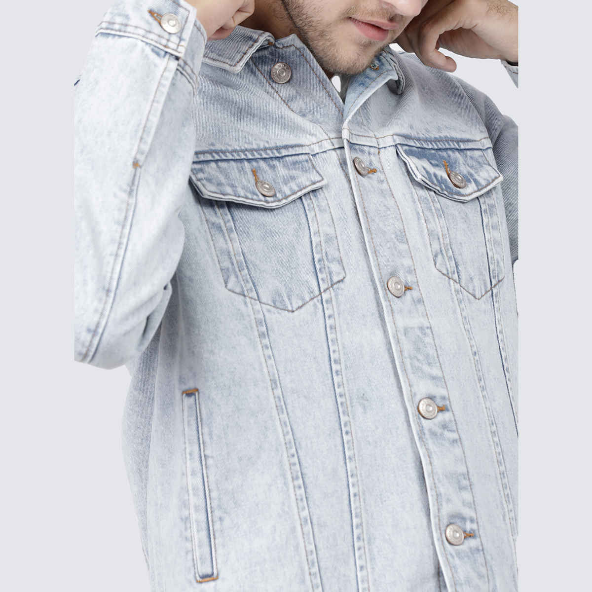 HIGHLANDER Men's Solidwashed Lightweight Denim Jacket | Light Blue - M