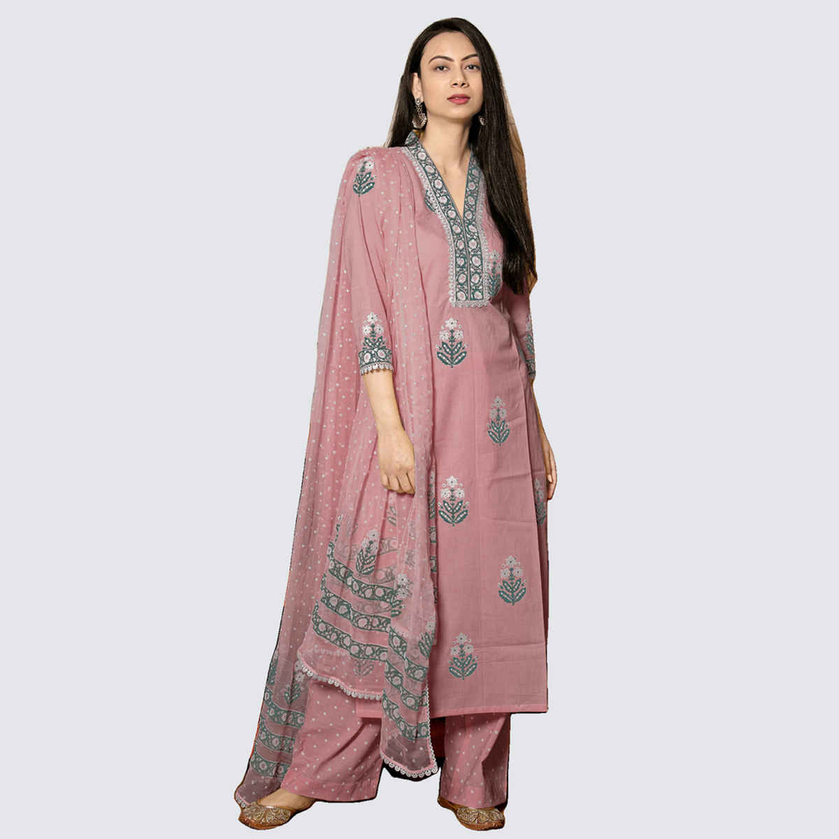 GoSriKi Women's Rayon Blend Straight Printed Kurta with Pant & Dupatta | BELAGAVI | Purple - S