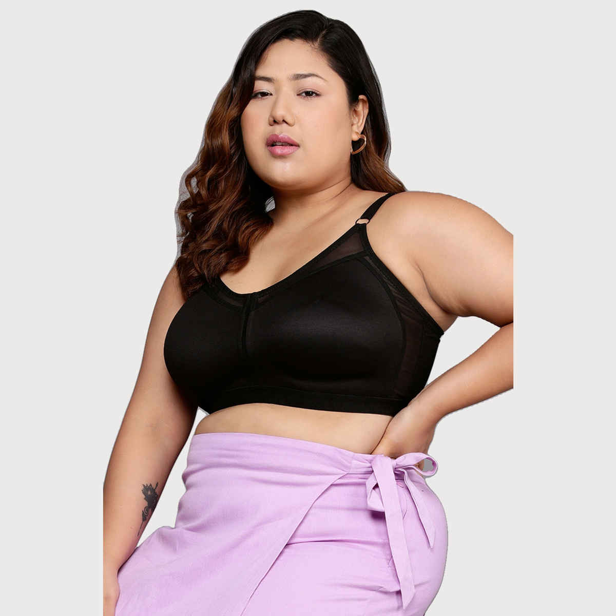 Clovia Women Non-Padded Non-Wired Spacer Cup Full Figure Bra - Cotton Rich | Black | 32C