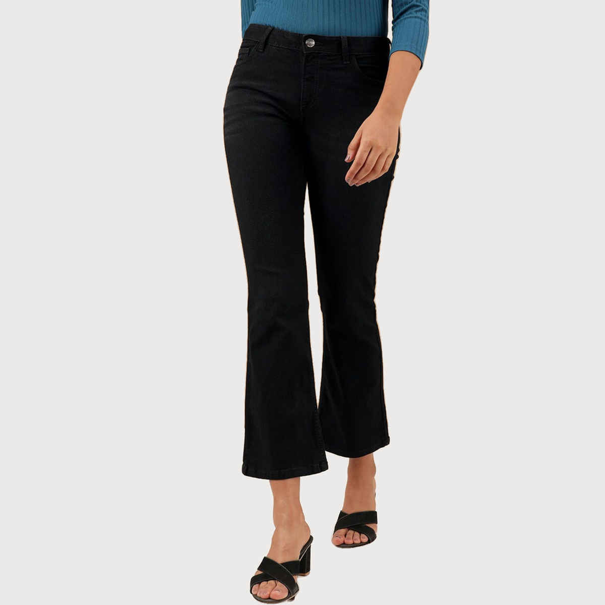 Freehand Women's Solid Black Bootcut Denim Jeans | Black - 34