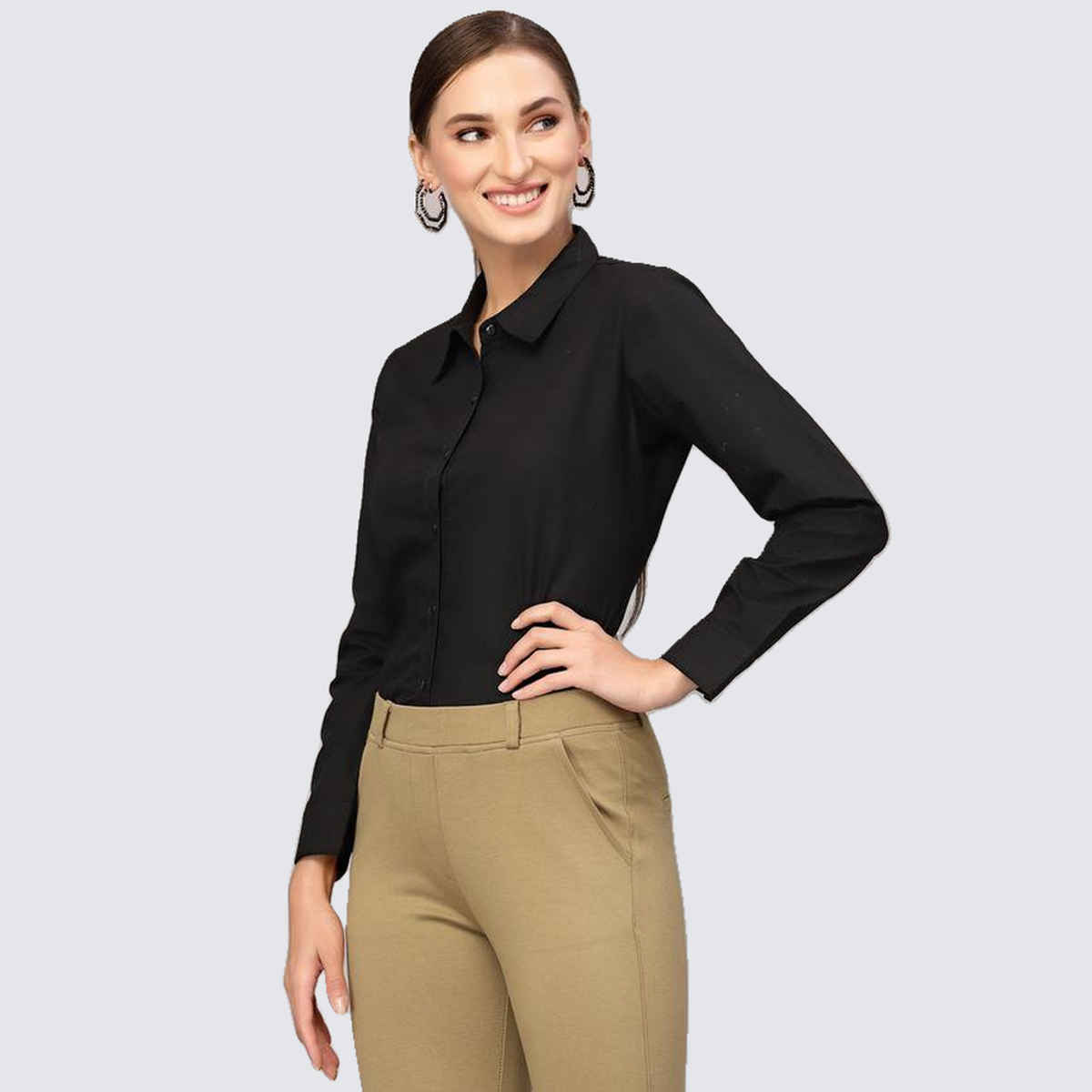 Style Quotient Women Black Classic Formal Shirt-M