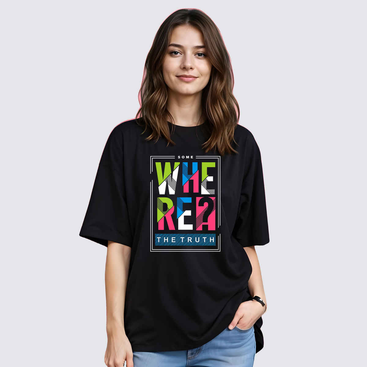 Smartees Womens Oversize Printed T-shirt | WW - 2044 | Black | S