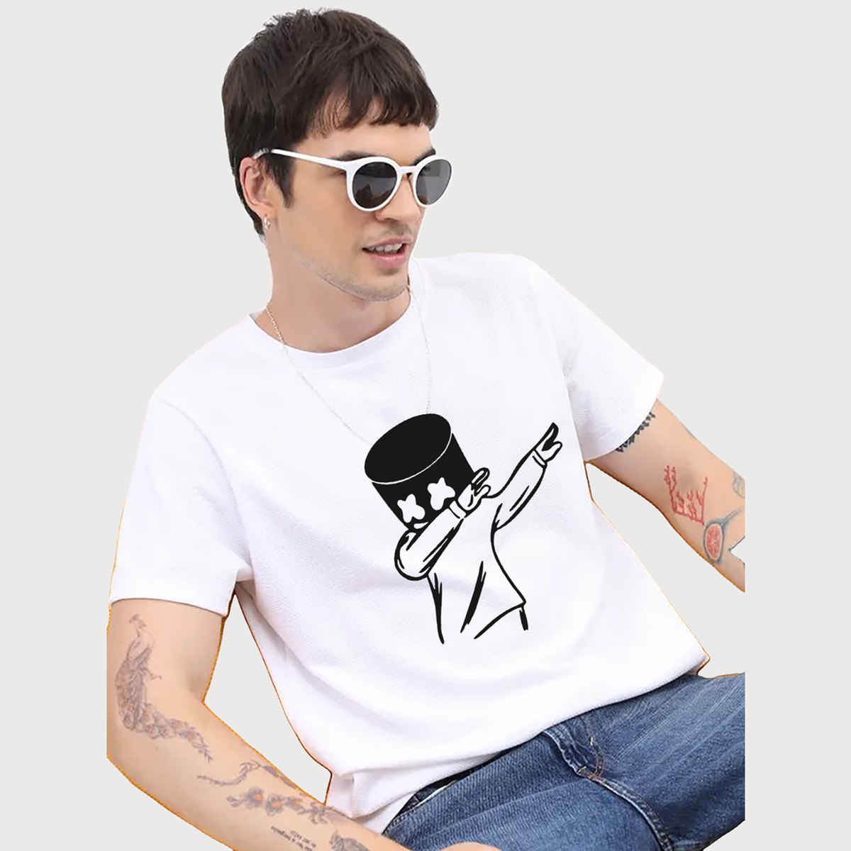 De Tees Men's Half Sleeve T-shirt | MHS-MARSH | White - XXL