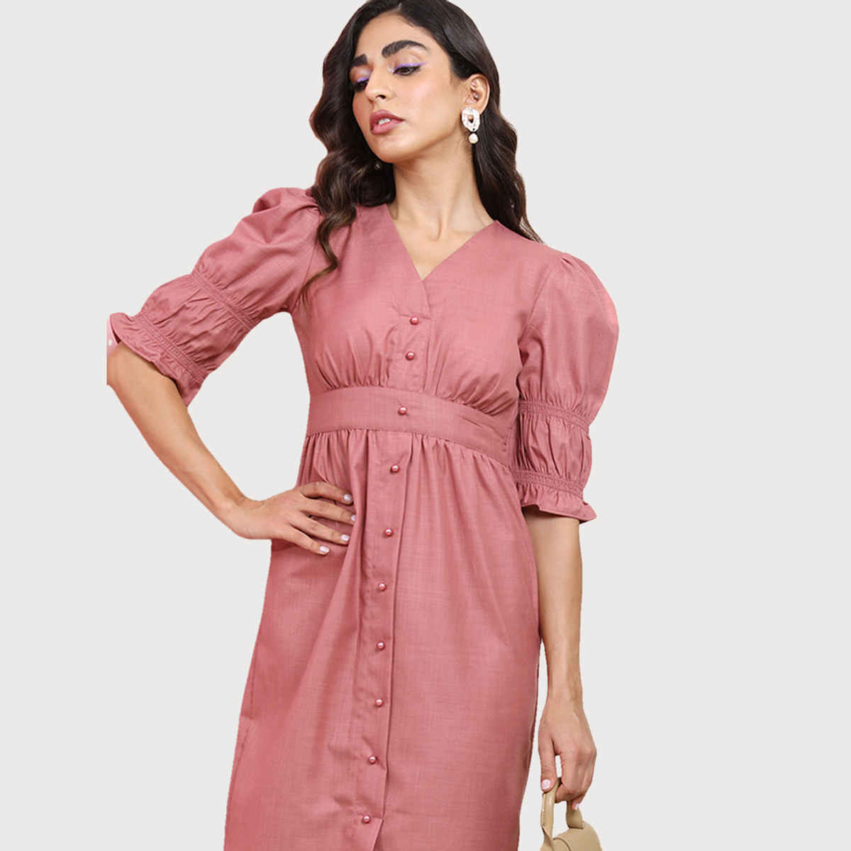 Tokyo Talkies Women's Fit and Flare Midi Dress | Dusty Pink - L