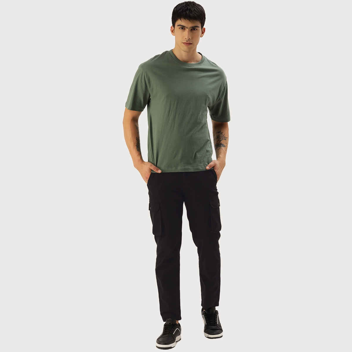 IVOC Men's Regular Fit Cargo Trousers | Black - 34