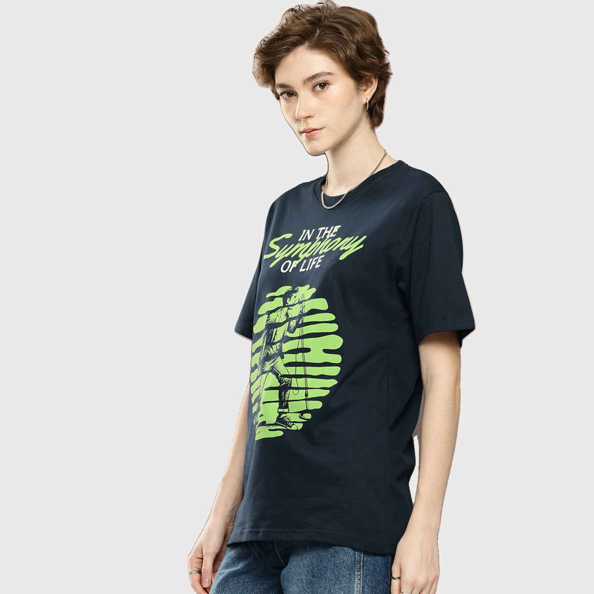 Dillinger Women's Oversized Printed T-shirt | Navy Blue - L