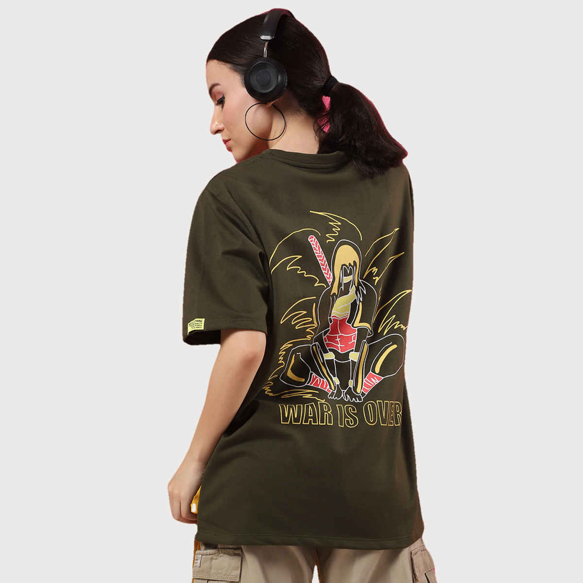 Rigo Women Terry Oversized Printed T-shirt | Army Green - XL