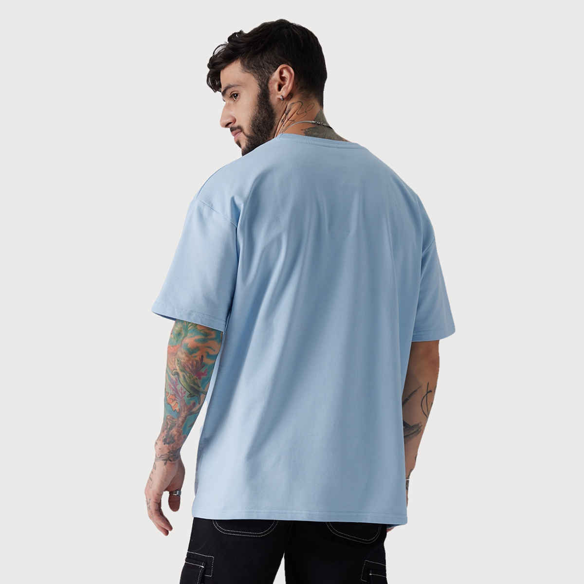 The Souled Store Men's Solids Powder Blue Oversized T-shirt | Blue - L
