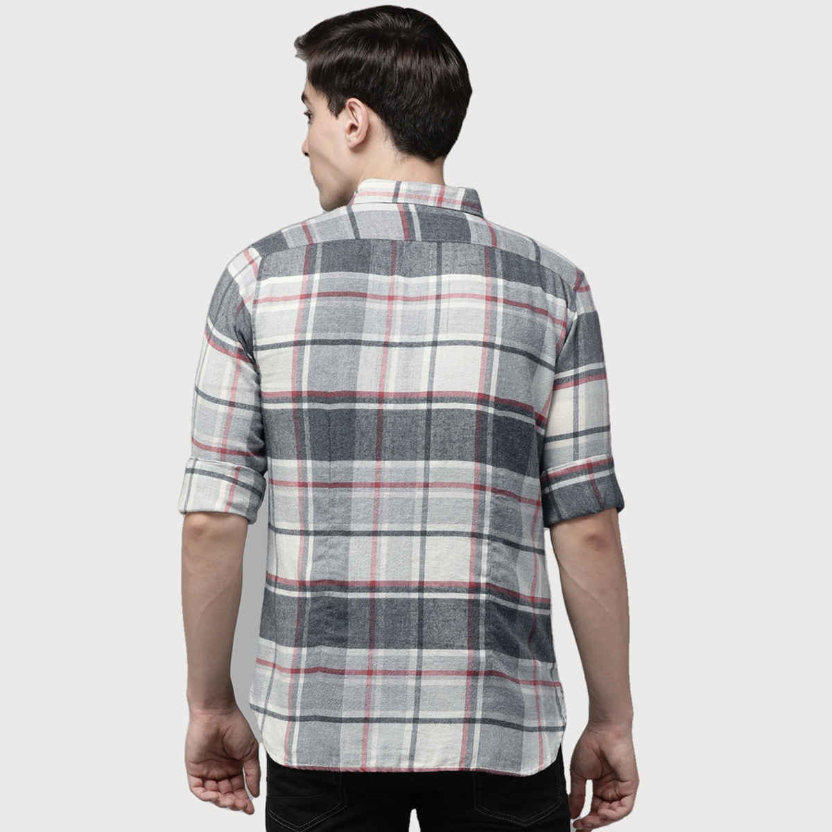 The Bear House Men Slim Fit Flannel Casual Shirt - Izod | Grey | M