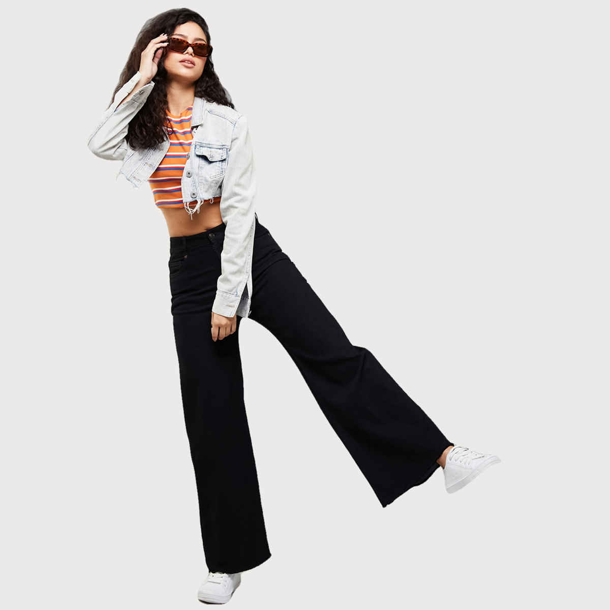 Miss Chase Women s Holiday Mode On Wide Leg Denim Jeans | Black | 32