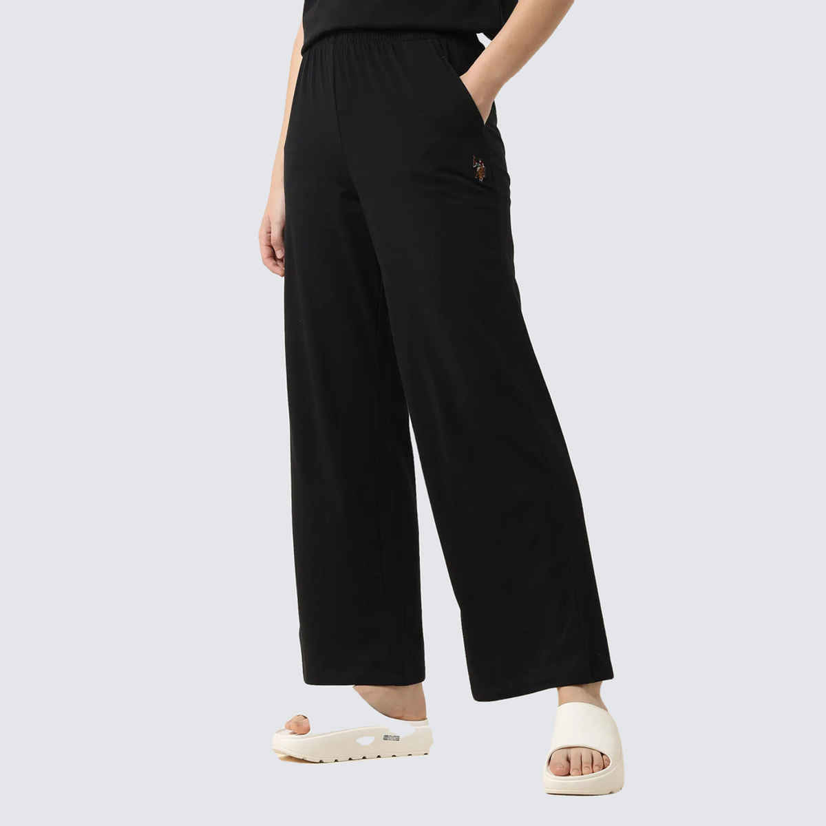 U.S. Polo Assn. Women's High-Rise Wide Leg Trousers | Black - L
